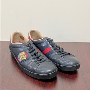Gucci Black Sneakers with Red and Blue Accents